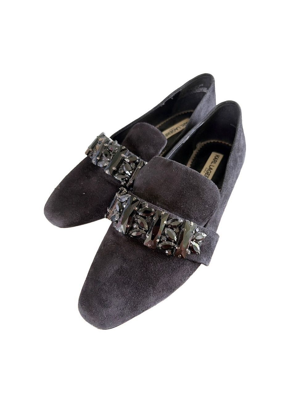 Karl Lagerfeld Paris Black Suede Embellished Loafers Women's Size 7